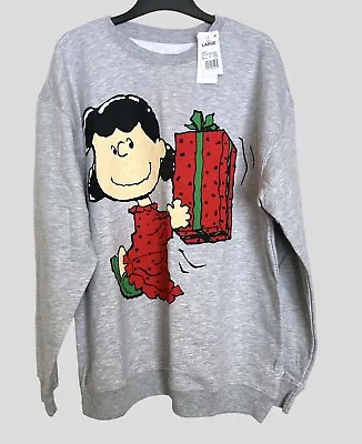 Buy Woman's Large Peanuts Lucy Sweatshirt Christmas Long Sleeve Gray Pullover Shirt • 15.37£