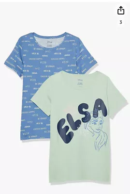 Buy Disney Elsa Woman’s  T Shirts Size L Green/blue 2 Pack Brand New Sealed Xmas, • 6.99£
