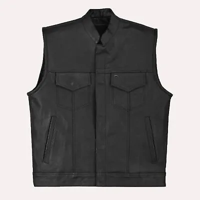 Buy Men's SOA Style Black Leather Cut Waistcoat Motorcycle Club Vest • 21.99£