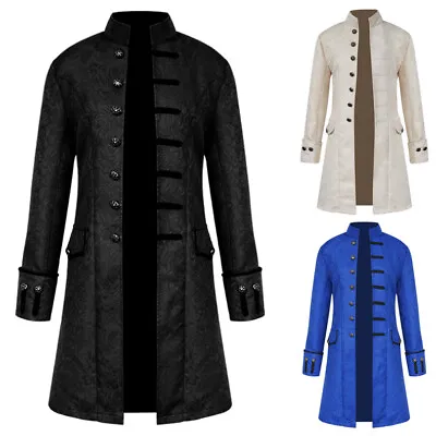 Buy Mens Vintage Gothic Steampunk Jacket Military Blazer Frock Pirate Coat Outwear • 27.59£
