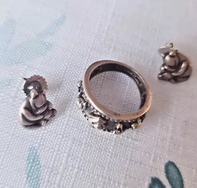 Buy Winnie The Pooh Sterling Silver Vintage Ring Earring DISNEY Eeyore Piglet Tigger • 47.24£