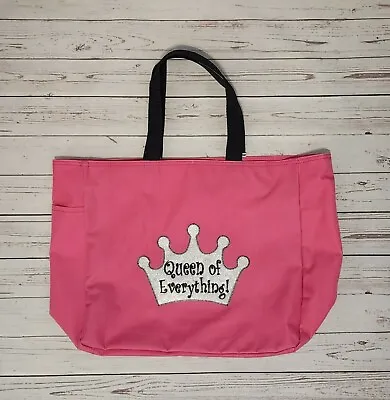 Buy Hot Pink Queen Of Everything W/Silver Crown Embroidered Tote/Shopping/Beach Bag • 14.16£