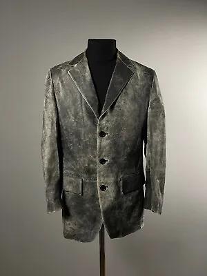 Buy Hugo Boss Mens Gray Lamb Leather Distressed 3 Buttons Blazer Jacket Coat Size M • 170.51£