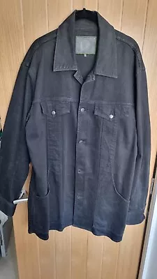 Buy Mens Pretty Green Black Denim Peacoat Great Condition XL Long Jacket • 24.99£
