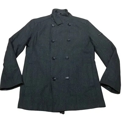 Buy Ben Sherman Size Medium Charcoal Grey Herringbone Pea Coat Mens Wool Blend • 19.77£