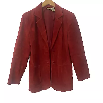 Buy St Johns Bay Suede Leather Jacket 2 Button Blazer Dark Red Pockets Size Medium • 21.79£