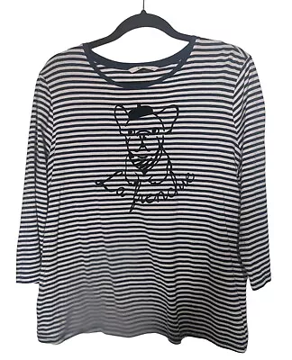 Buy TU La Frenchie T-shirt Size 16 Bull Dog Blue Striped 3/4 Sleeve Top Jersey • 4.99£