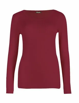 Buy Womens Ladies Long Sleeve Stretch Plain Scoop Neck T Shirt Top Assorted 8-26 • 6.99£