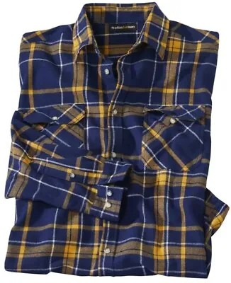 Buy Long Sleeve Flannel Shirt Atlas For Men  Blue & Ochre Checked UK MEDIUM H1111 • 15£