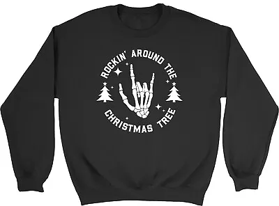 Buy Rocking Christmas Tree Sweatshirt Men Women Skeleton Hand Rock Goth Music Jumper • 15.99£