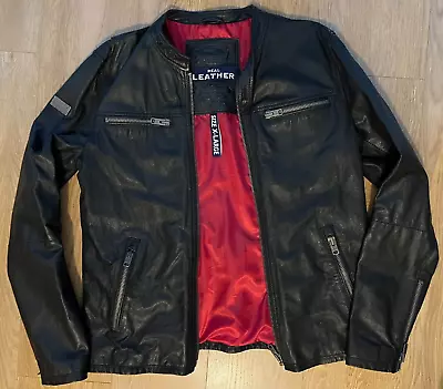Buy Mens Superdry Black Leather Biker Style Jacket Size X-Large M50KQ013S • 49£