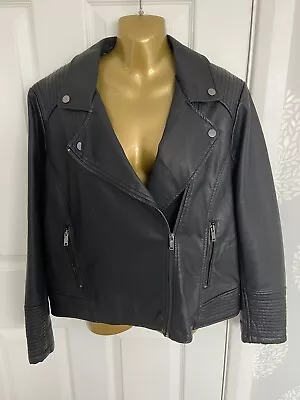 Buy Faux Leather Ladies Black Biker Jacket Size 16 From Tu - Worn Once • 6£