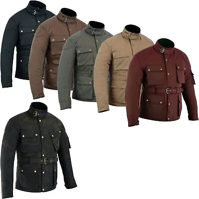 Buy Warrior NEW Classic Motorcycle Waxed Cotton CE Armour WP Breathable Biker Jacket • 118.99£