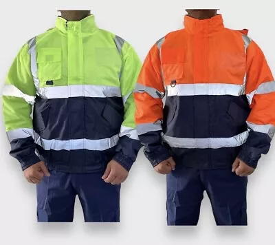 Buy Mens Hi Viz Vis High Visibility Waterproof Bomber Safety Fleece Jacket Work Coat • 15.99£