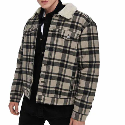 Buy Mens Sherpa Fleece Jacket Soft Casual Lumberjack Check Shirt Jacket Black XS-2XL • 20.99£