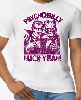 Buy Psychobilly Rocks Dracula And Frankenstein T-Shirt Rockabilly Fucx Yeah! • 8.99£