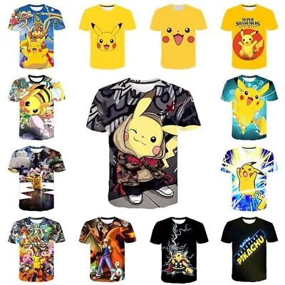 Buy Cartoon Pikachu 3D Print T-shirt Kids Boys Girls Short Sleeve Tee Top Gift • 6.99£