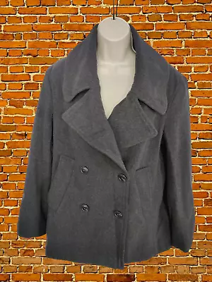 Buy Womens Gap Pea Coat Jacket Size Uk 10 Charcoal Grey Wool Rich Double Breasted • 16.99£