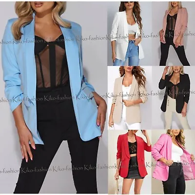 Buy Womens Ruched Sleeve Fully Lined Blazer Collared Casual Ladies Formal Jacket Top • 23.95£