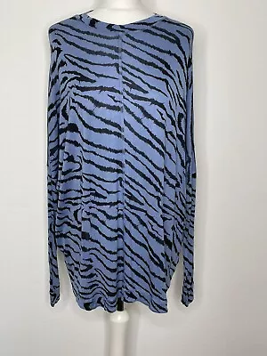 Buy And/Or Boxy T Shirt Top Long Sleeve Oversized Blue Zebra Stripe U.K. 12 • 14.99£