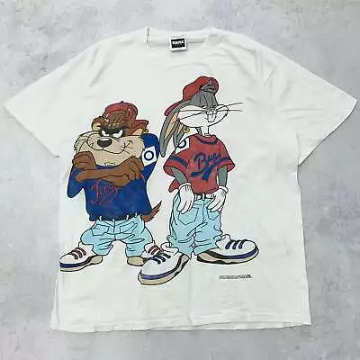 Buy Vintage T Shirt Mens XL White Single Stitch Graphic Print Looney Tunes AOP 90s • 60£