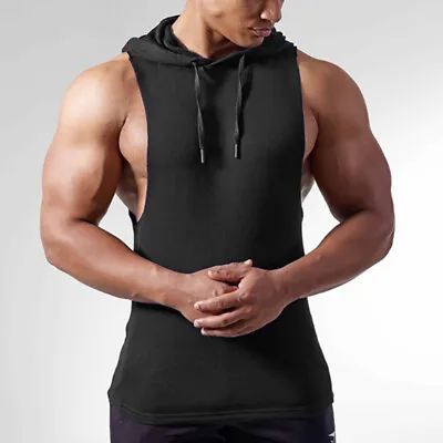 Buy Mens Summer Hoodie Vest Tank Tops Gym Bodybuilding Muscle Sleeveless T Shirt UK • 11.48£