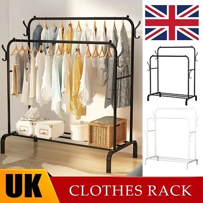 Buy Heavy Duty Double Stand Storage Hanging Rack Garment Display Clothes Rail Shelf • 11.99£