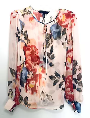 Buy White House Black Market Sheer Lined Floral Peasant Long Sleeve Blouse Sz Small • 22.68£