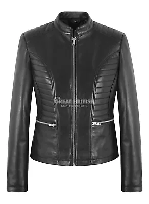 Buy Womens Biker Black Leather Jacket Slim Fit Quilted Fashion Retro Style Katherine • 76.50£