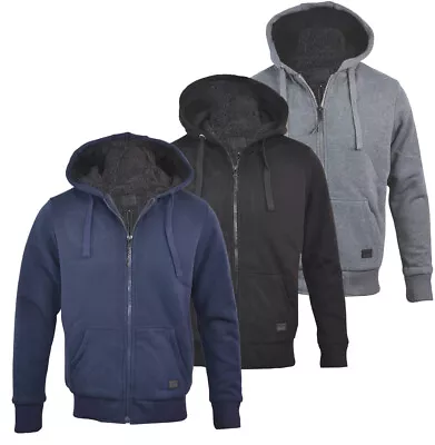 Buy Mens Hooded Sherpa Fur Lined Padded Fleece Jacket Coat Plain Full Zip M-XXL • 23.99£