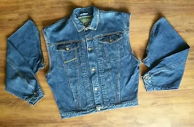 Buy BIZZY Mens Vtg Rodeo Ranch Struggle Reinforced Denim Jacket Removable Sleeves XL • 68.40£