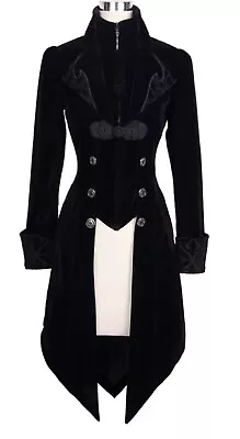 Buy Devil Fashion Womens Black Velveteen Coat -Goth Steampunk Aristocrat UK12 EU40 L • 59.99£