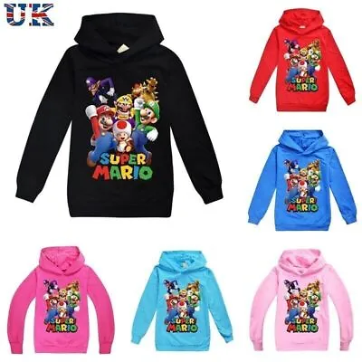 Buy Kids Boys Girls Super Mario Print Casual Hoodie Sweatshirt Pullover Jumper Tops • 12.58£