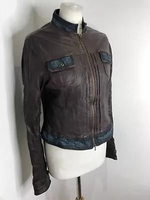 Buy Armani Jeans Leather Denim Biker Jacket UK 12 10 VGC Fitted Casual Classic • 142.17£