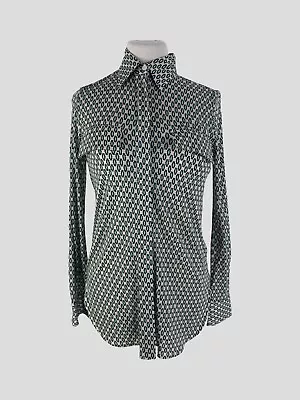 Buy Celine Green & Cream Print 100% Wool Long Sleeve Shirt Size UK8/US4 • 159£