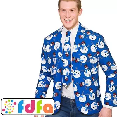 Buy Wicked Cool Christmas Snowman Jacket & Tie Adults Mens Fancy Dress Costume • 17.59£