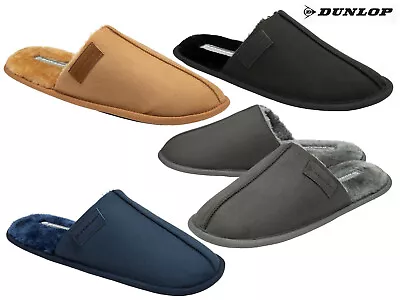 Buy Mens Dunlop Slippers Mules Slip On Faux Fur Suede Lightweight Rubber Soles • 9.99£