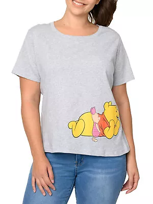 Buy Winnie The Pooh Cropped T-Shirt Piglet Eeyore Tigger Women's Plus Size Gray • 14.47£