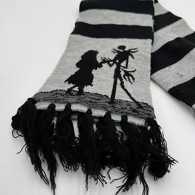 Buy The Nightmare Before Christmas Scarf Unisex Gray Black Fringe Striped • 21.23£
