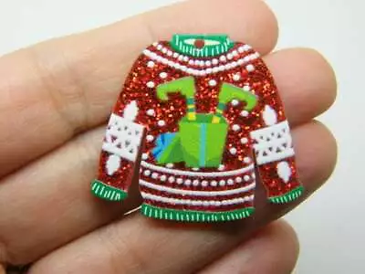 Buy 2 Elf Christmas Jumper Sweater Jersey Pendants Red Glitter Acrylic CT278 • 2.71£