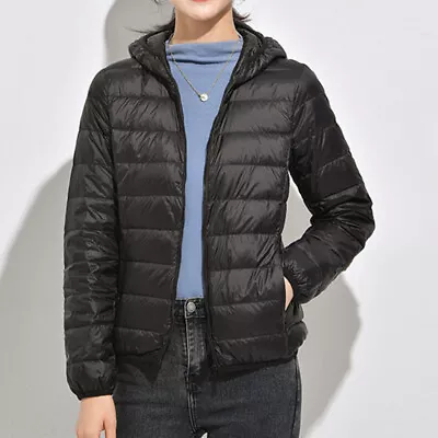 Buy Ladies Puffer Jacket Full Zip Outwear Women Hooded Outdoor Casual Pocket Coat • 17.16£