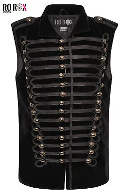 Buy Men's Gothic Steampunk Parade Jacket, Sleeveless Black Velvet Military Waistcoat • 38£