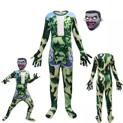 Buy Kids Skibidi Toilet Cosplay Camouflage Clothing One Piece Mask Halloween Party • 20.64£