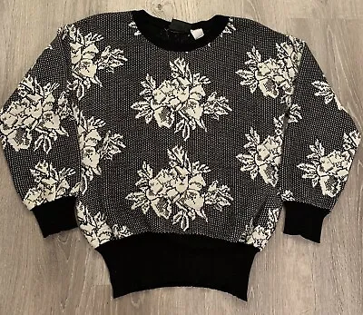 Buy Vintage Nuggets Floral Sweater Women’s M/L Black White Christmas Mini Poke-dots • 26.91£