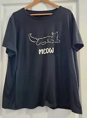 Buy Ladies Meow Black Short Sleeve Cat T Shirt Top Size 4xl Fit 20-22 • 4.99£