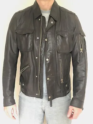 Buy Hugo (Hugo Boss) Mens Leather Jacket Vintage, Slim Fit (Size L/50 EU) • 49£