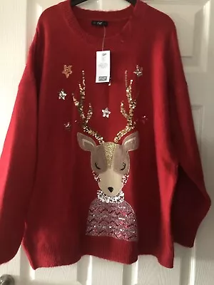 Buy Ladies F&F Size XL 20/22 Red Christmas Jumper New  • 16£