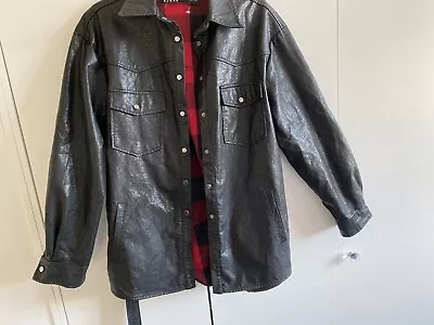 Buy Zara Jacket Shaket Leather Look Red Black Bufalo Check Size S • 8£