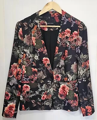 Buy Decjuba Black Floral Blazer Jacket  Size 8 One Button Inner Lined • 23.39£
