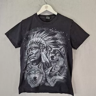 Buy Rock Eagle T-Shirt Mens Medium Black Wolf Native American Print Single Stitch • 12.99£